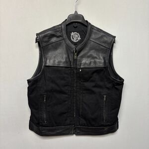 Rebel Reaper Men Leather Canvas Motorcycle Vest Jacket Size XL X-Large D028 -24